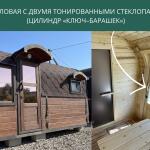 Дверь из ели с двумя тонированными стеклопакетами (цилиндр «ключ–барашек»), фото 4
