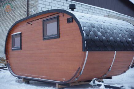 Баня овальная с панорамным куполом 3*5 м, две комнаты, с подсветкой