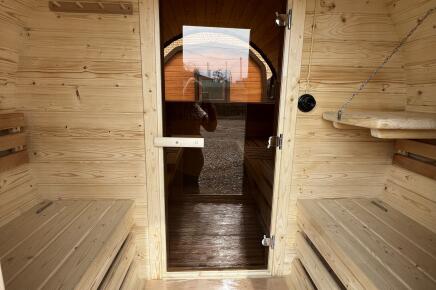 Баня бочка 2,2*3,8 м с двумя комнатами, с полупанорамой
