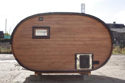 Баня овальная с панорамным куполом 2,4*4 м, две комнаты