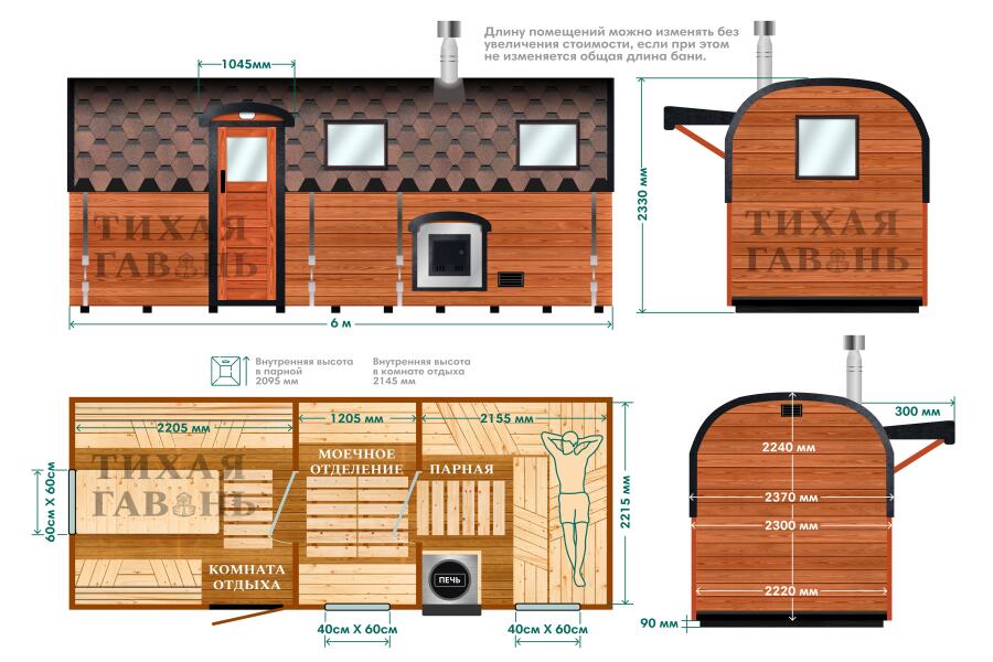 Квадрохаус баня 6 м с козырьком, боковой вход, фото 2