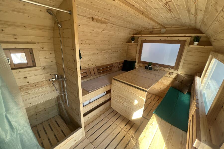 Квадро баня 6 м с козырьком, с раздевалкой, боковой вход, фото 14