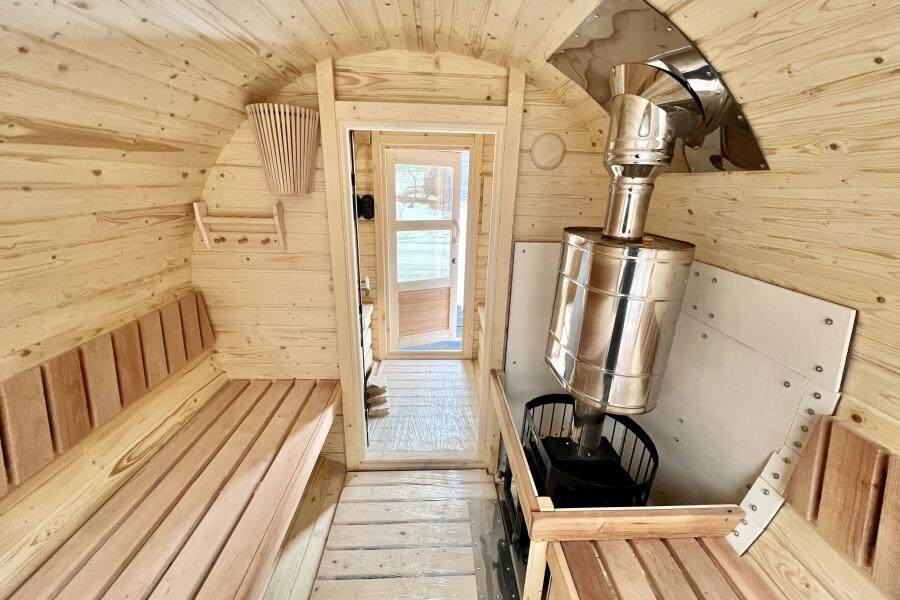 Баня-бочка Батискаф 4,5 м с козырьком, фото 4