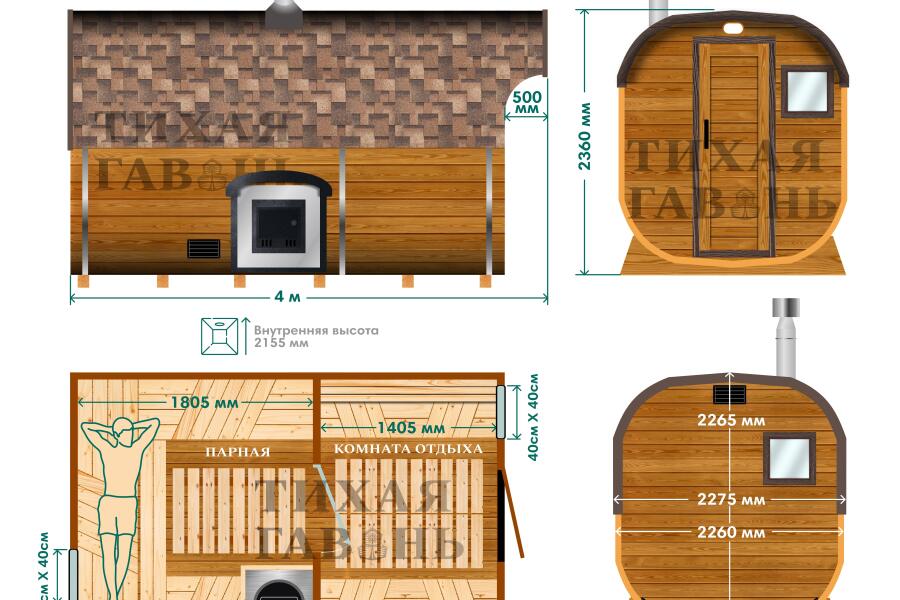 Квадро баня 4 м с козырьком, фото 2