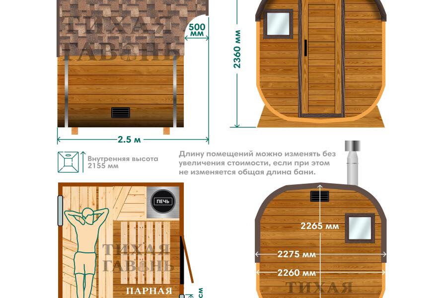 Квадро баня 2,5 м с козырьком, фото 2