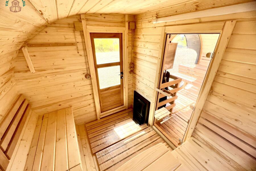 Баня овальная с панорамным куполом 3*5 м, две комнаты, фото 7