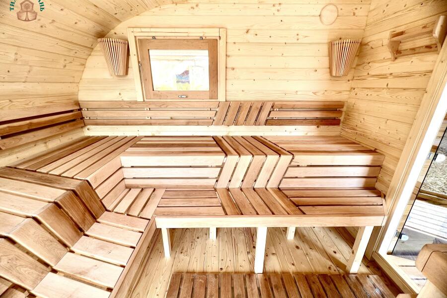 Баня овальная с панорамным куполом 3*5 м, две комнаты, фото 9