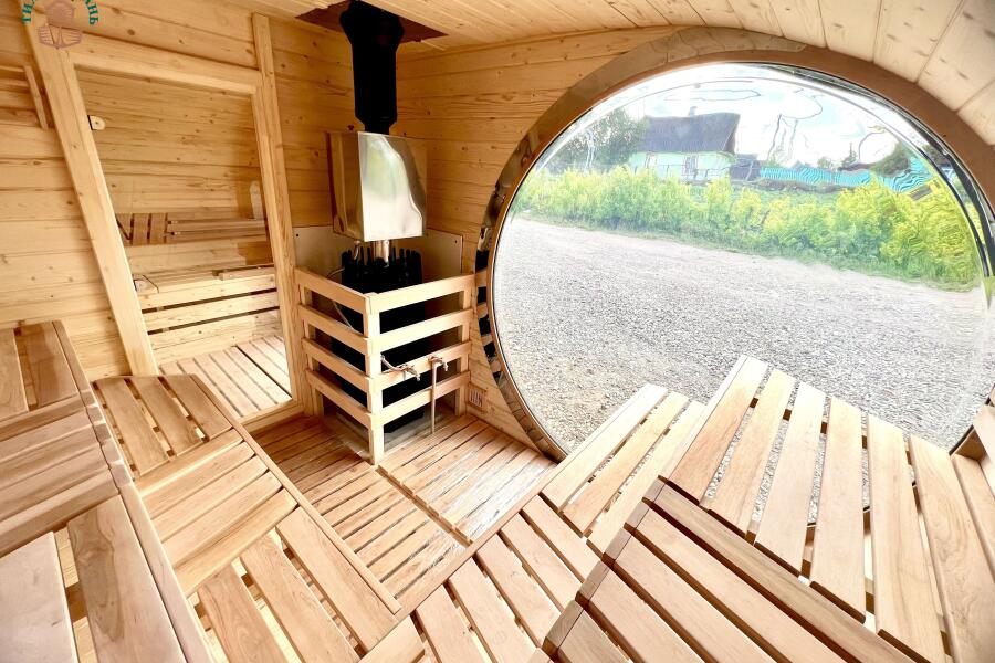 Баня овальная с панорамным куполом 3*5 м, две комнаты, фото 11