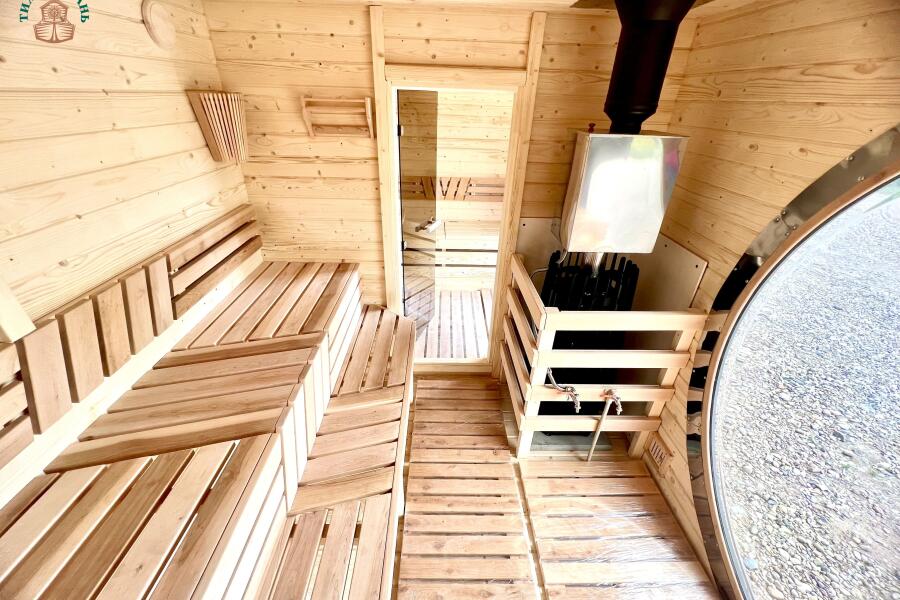Баня овальная с панорамным куполом 3*5 м, две комнаты, фото 13