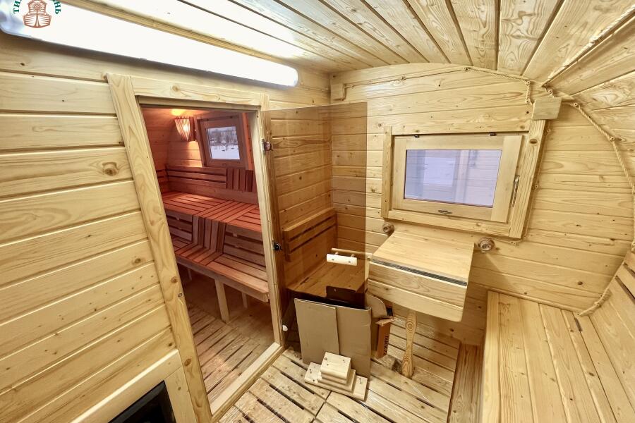 Баня овальная с панорамным куполом 3*5 м, две комнаты, с подсветкой, фото 14