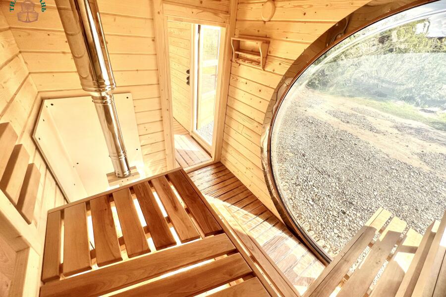 Баня овальная с панорамным куполом 2,4*6 м коричн., две комнаты, с душевой, фото 22