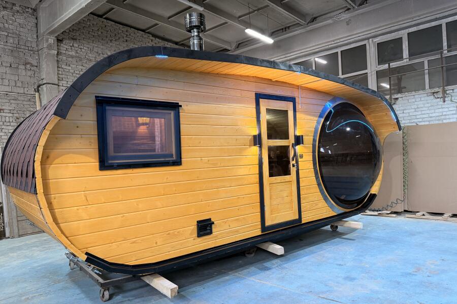 Баня овальная 3*6 метра с панорамным куполом и душевой , фото 2