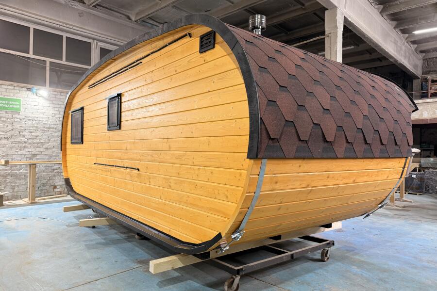 Баня овальная 3*6 метра с панорамным куполом и душевой , фото 3