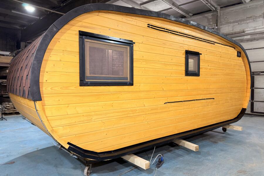 Баня овальная 3*6 метра с панорамным куполом и душевой , фото 4