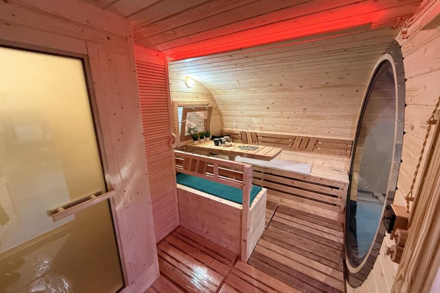 Баня овальная 3*6 метра с панорамным куполом и душевой , фото 5