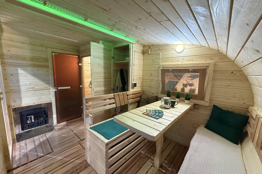 Баня овальная 3*6 метра с панорамным куполом и душевой , фото 6