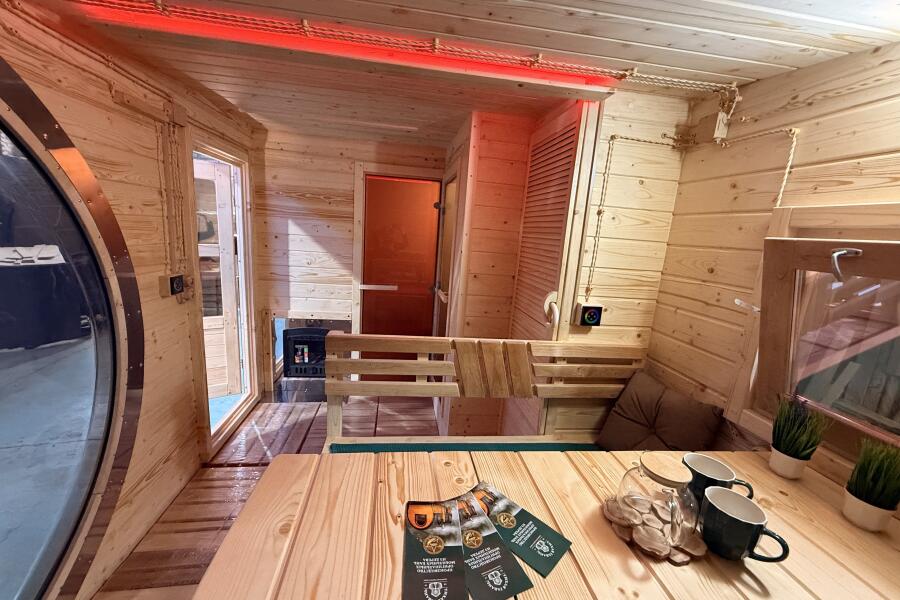 Баня овальная 3*6 метра с панорамным куполом и душевой , фото 7