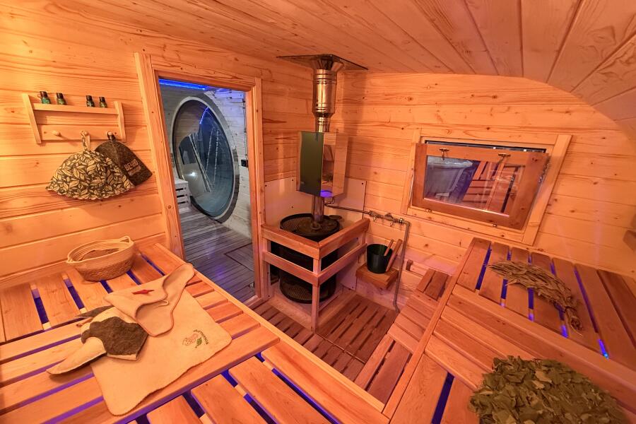 Баня овальная 3*6 метра с панорамным куполом и душевой , фото 20