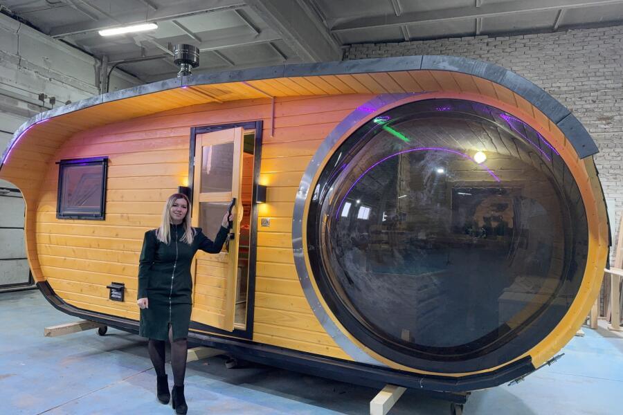 Баня овальная 3*6 метра с панорамным куполом и душевой , фото 22