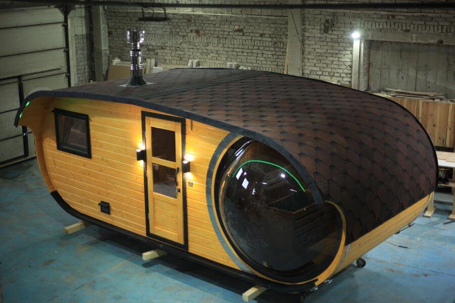 Баня овальная 3*6 метра с панорамным куполом и душевой , фото 24