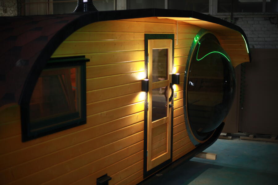 Баня овальная 3*6 метра с панорамным куполом и душевой , фото 25