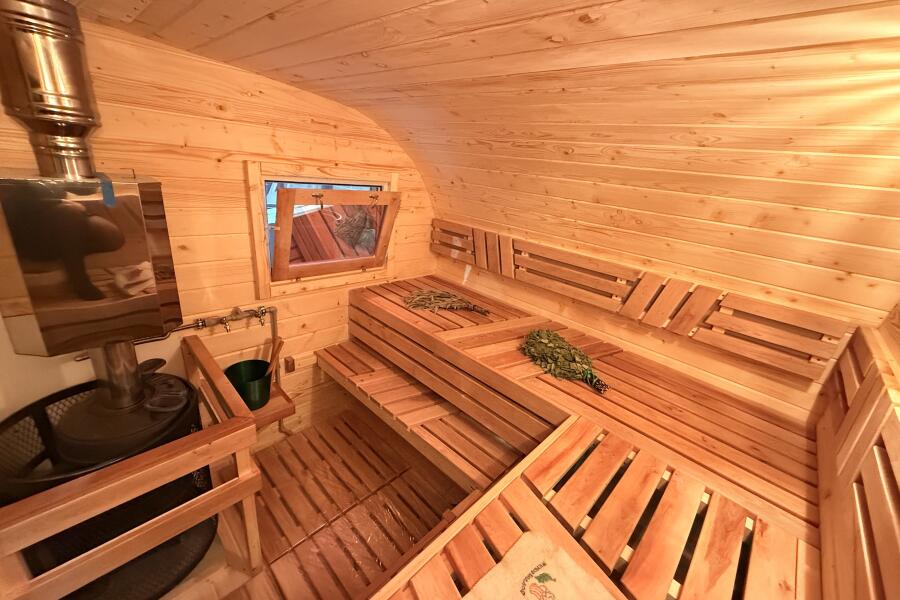 Баня овальная 3*6 метра с панорамным куполом и душевой , фото 21