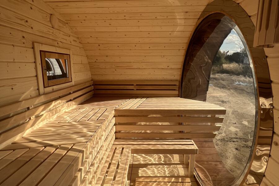 Баня овальная с панорамным куполом 2,4*4 м, две комнаты, фото 4