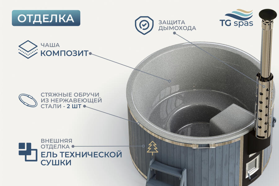 Купель Лагуна 200 с аэромассажем и подсветкой, чаша «Серый песок», фото 6