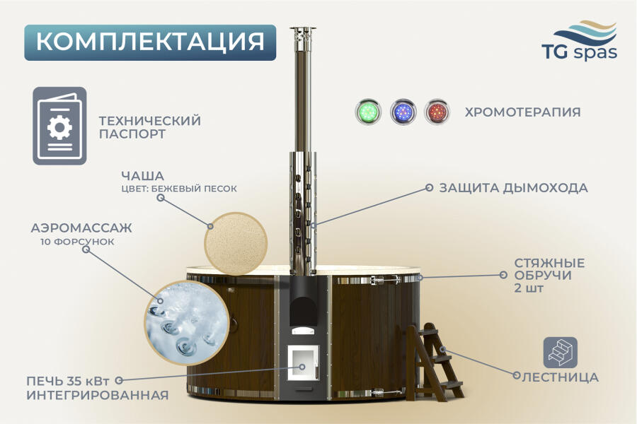 Купель Лагуна 200 с аэромассажем и подсветкой, чаша «Бежевый песок», фото 2