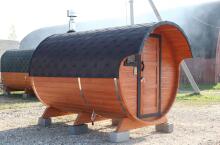 Баня-бочка 3,5 м с козырьком