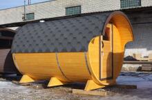 Баня-бочка 4,5 м с козырьком