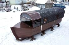 Баня Корабль 2,4*6,8 м, две комнаты, с террасой и полупанорамой
