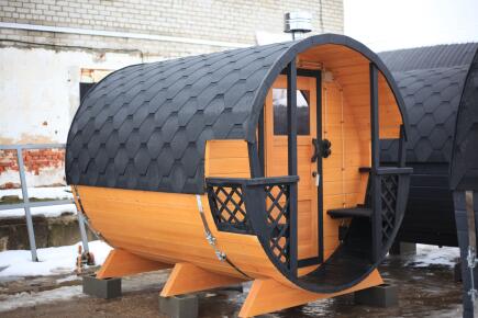 Баня-бочка 3 м с террасой "Ромб"